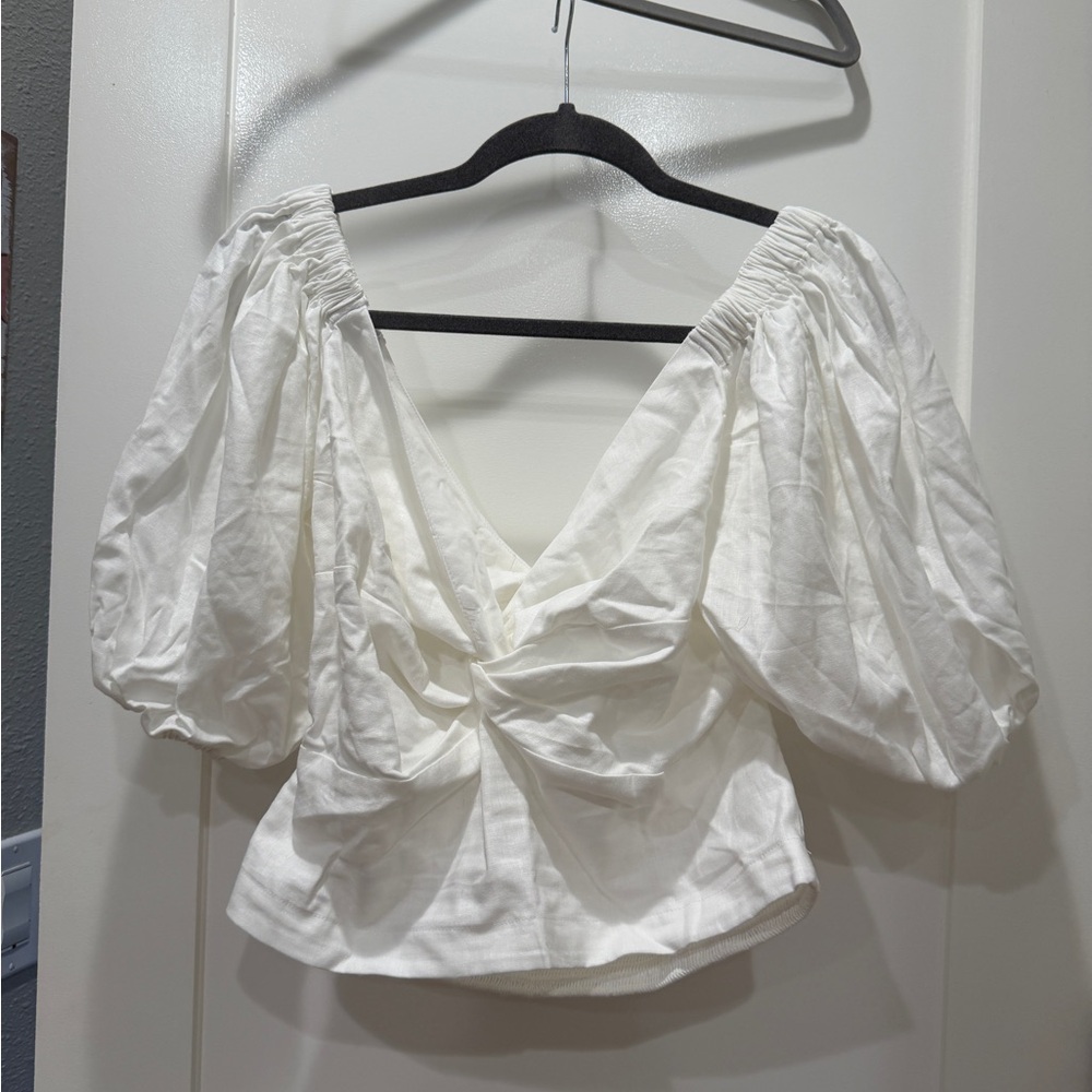 Ann Taylor White Puff Sleeve Blouse